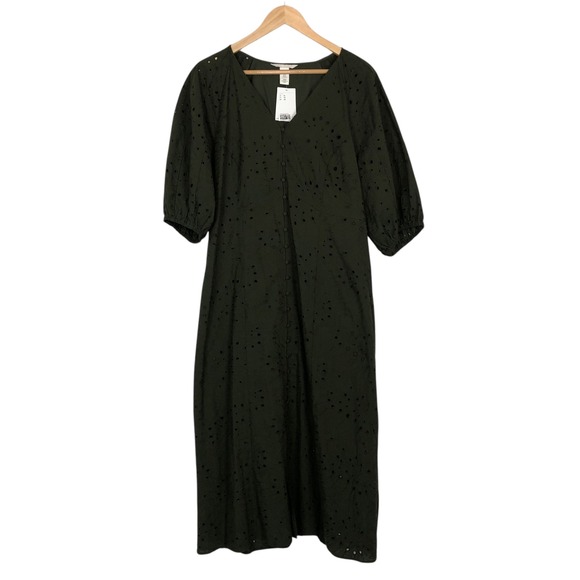 NWT H&M Eyelet Lace Puff Sleeve Midi Dress XL Boho Peasant Cottagecore Cowgirl - Picture 12 of 16